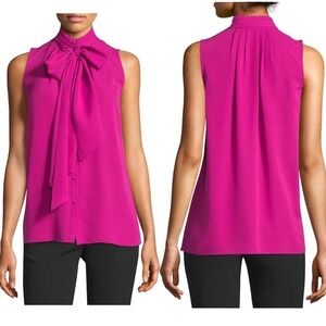 Derek Lam Sleeveless Button-Front Tie-Neck Fuchsia Blouse Size 6